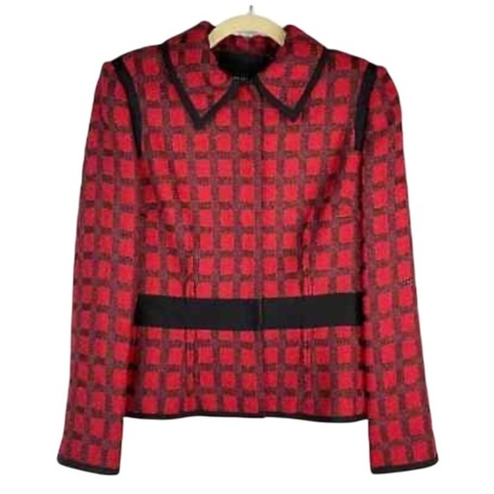 Carlisle Red Black Tweed Plaid Blazer Jacket Career Women's Size 16 - Picture 2 of 16